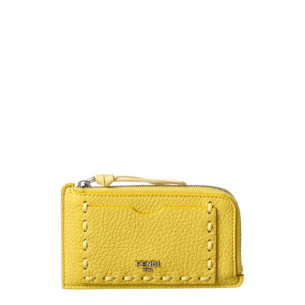 Fendi Peekaboo Leather Card Holder, Yellow